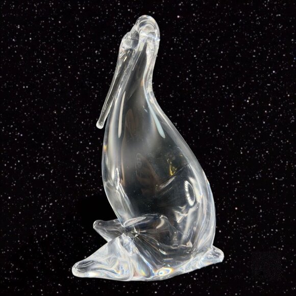 Venetian Clear Art Glass Bird Duck Clear Crystal Green Manganese 365nm UV Glow - Picture 7 of 16